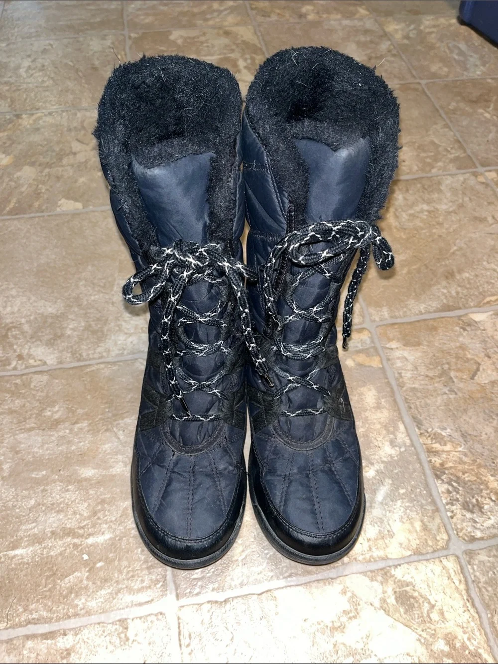 Sorel Black Winter Lace-Up Fur-Trim Snow Boots